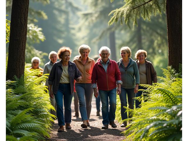 Diverse group of adults enjoying outdoor activities in Portland park, diverse ages, vibrant green scenery