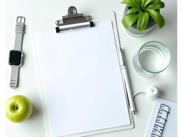 Clipboard with a comprehensive wellness checklist and a hand holding a pen, symbolizing proactive health planning