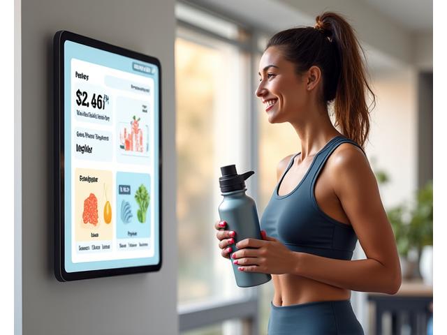 Illustration of a personalized wellness dashboard with dynamic fields showing a woman's health metrics and custom routines, highlighting AI-powered assessment and tailored plans for a busy adult in Portland.