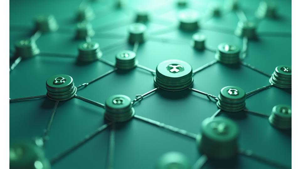 Abstract illustration of connected shields and locks, symbolizing digital privacy and data protection across a network.